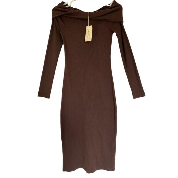 Universal thread, Elegant dress for women, Brown, cotton and polyester, size XS. - Picture 2 of 5